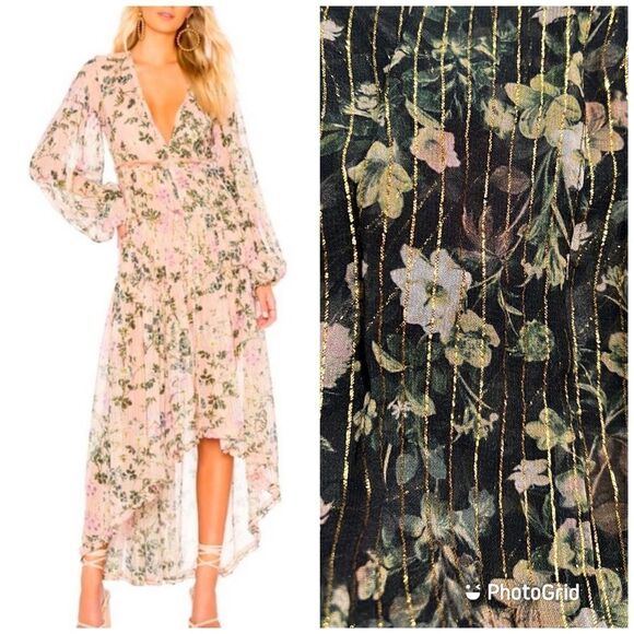 NWT Rococo Sand Flora Floral Handmade High Low Maxi Metallic Thread Dress Large - Picture 1 of 16